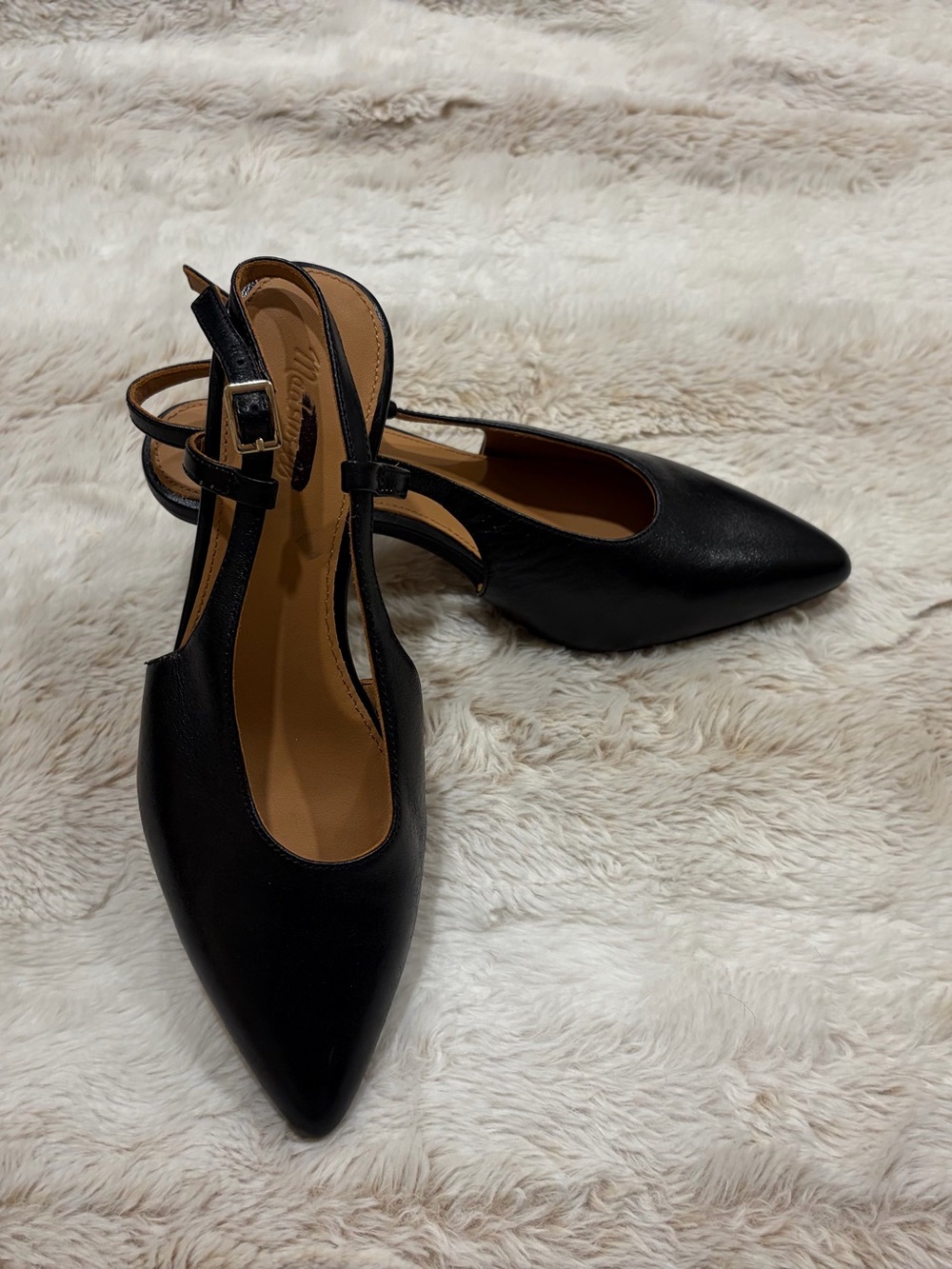 Madewell The Debbie Black Pointed Slingback kitten Heels size 6